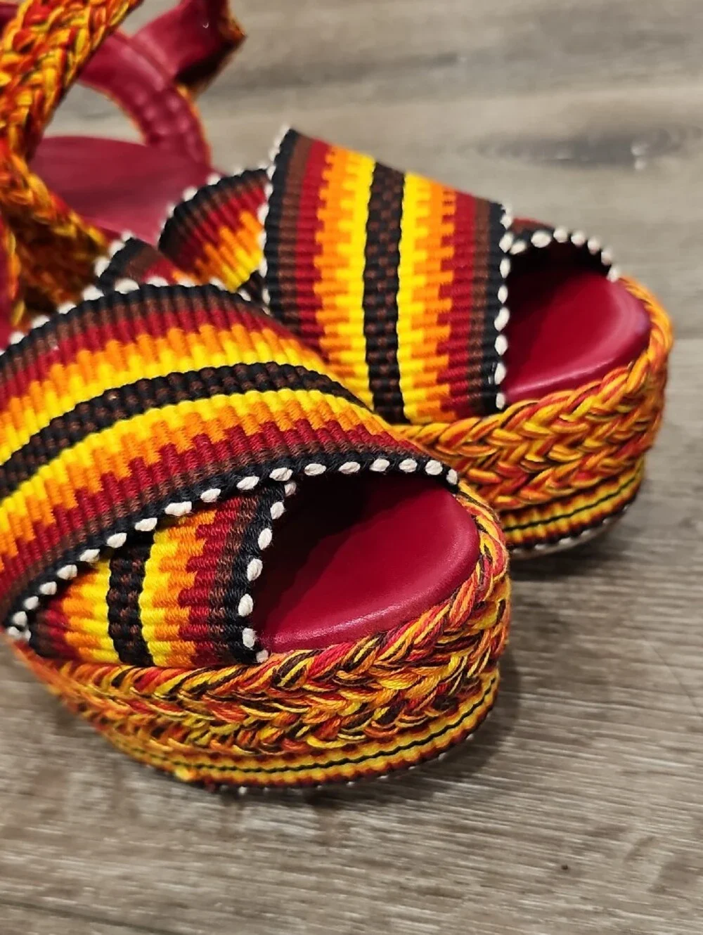 [Like NEW] ANTOLINA Paris Multicolor Platform Sandals Woven Red, Yellow, Black